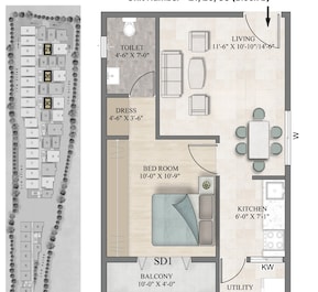 1 BHK 625 Sq. Ft. Apartment in Sanvi Aero Gardens