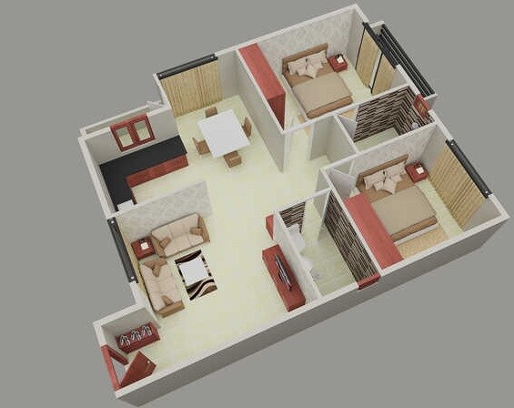 Floor plan of 2 BHK 1105 Sq. Ft. Apartment in Sanvi Sankalpam, Bangalore