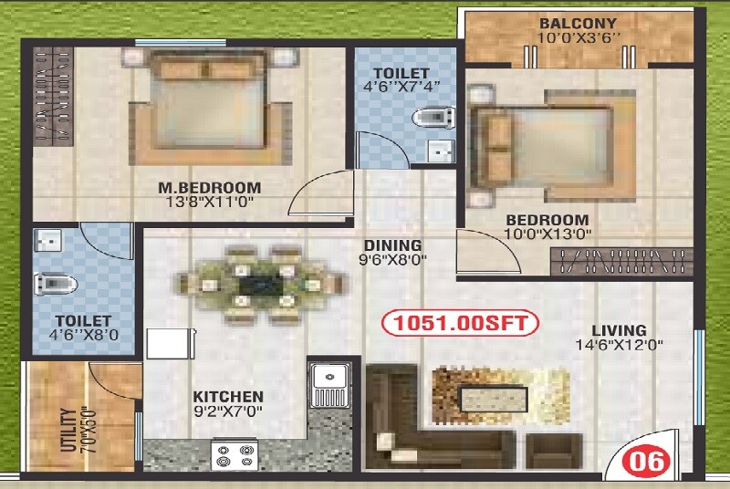 2 BHK 1051 Sq. Ft. Apartment