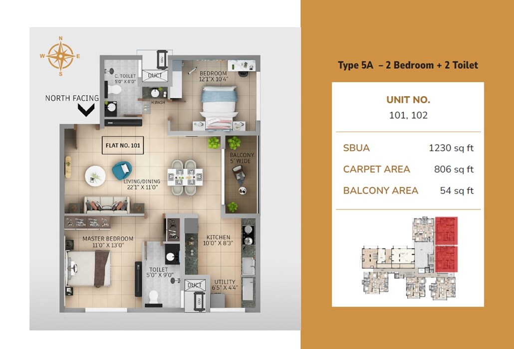 2 BHK 1230 Sq. Ft. Apartment