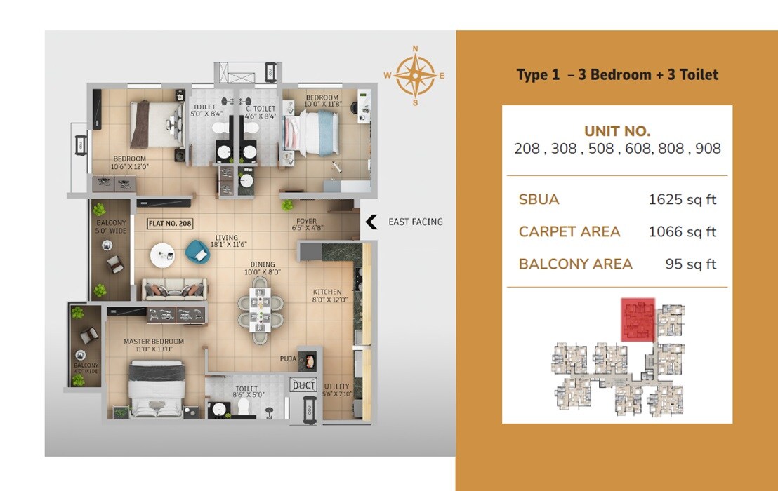 3 BHK 1625 Sq. Ft. Apartment