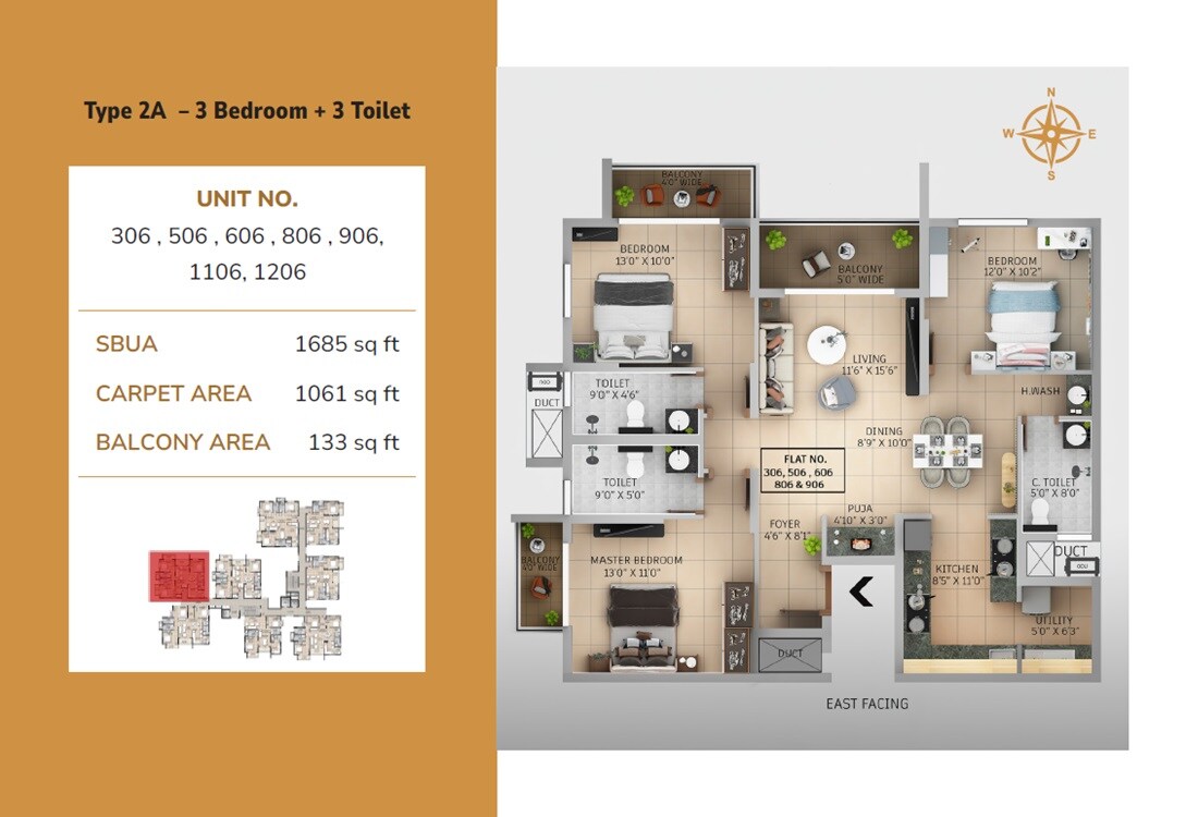 3 BHK 1685 Sq. Ft. Apartment