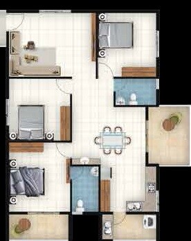 Floor plan of 2 BHK 1713 Sq. Ft. Apartment in Sapthagiri Sky Garden, Bangalore