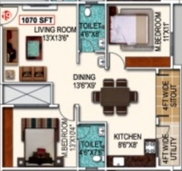 2 BHK 1070 Sq. Ft. Apartment