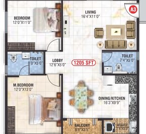 2 BHK 1205 Sq. Ft. Apartment in Saranya Signature