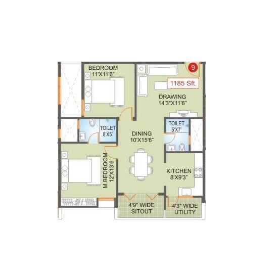 2 BHK 1185 Sq. Ft. Apartment