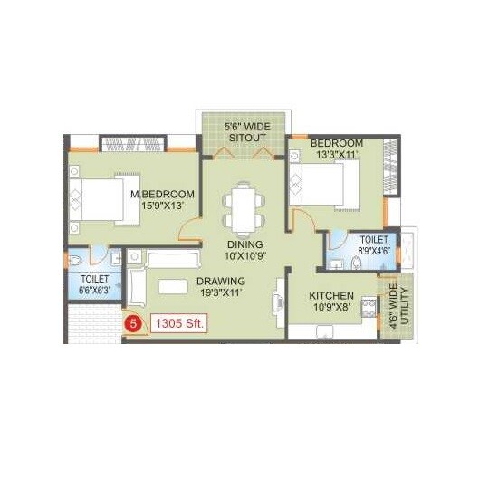 2 BHK 1305 Sq. Ft. Apartment