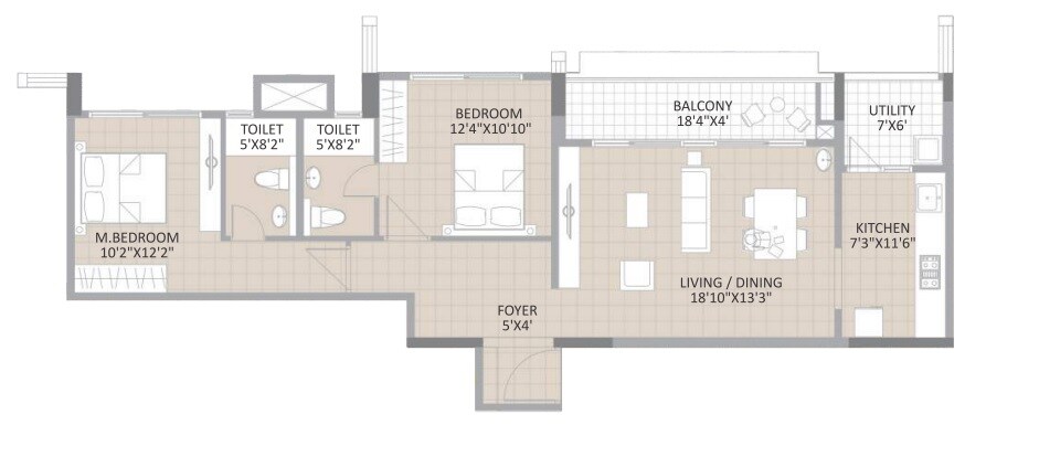 Floor plan of 2 BHK 1395 Sq. Ft. Apartment in Saroj Harmony, Bangalore