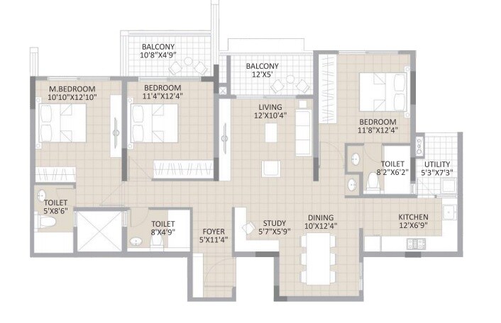 Floor plan of 3 BHK 1750 Sq. Ft. Apartment in Saroj Harmony, Bangalore