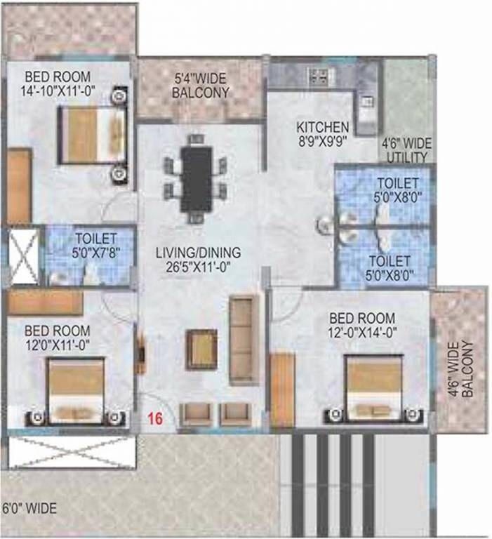 Floor plan of 2 BHK 1115 Sq. Ft. Apartment in Sashank Aadya, Bangalore