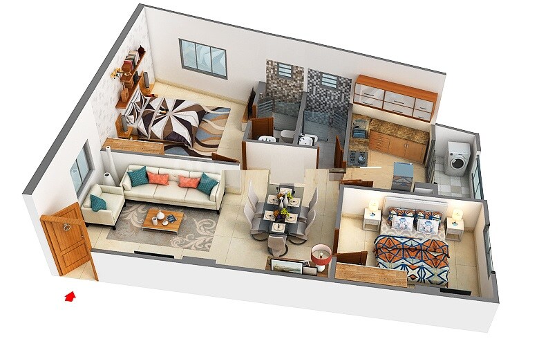 Floor plan of 2 BHK 1180 Sq. Ft. Apartment in Sashank Anutham, Bangalore