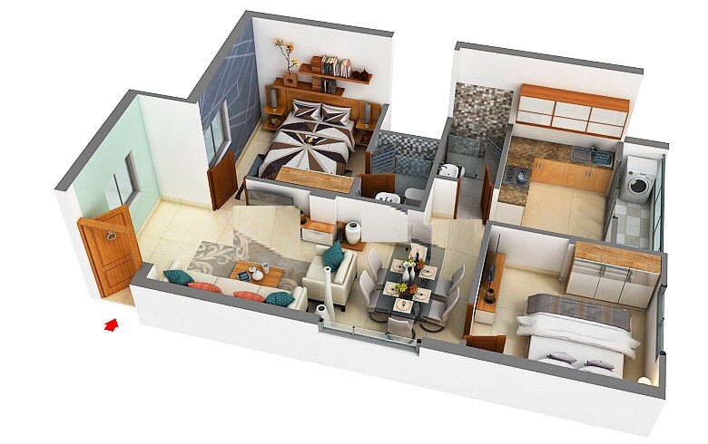 Floor plan of 2 BHK 957 Sq. Ft. Apartment in Sashank Anutham, Bangalore