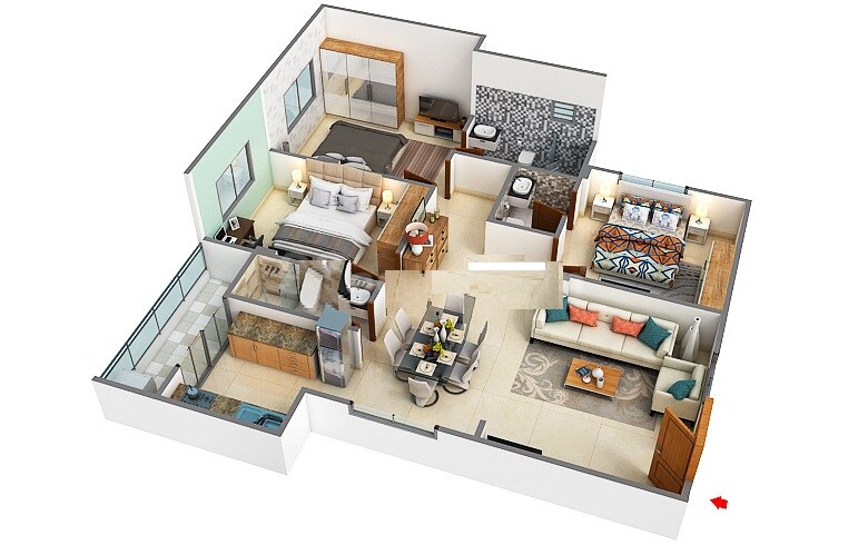 Floor plan of 3 BHK 1375 Sq. Ft. Apartment in Sashank Anutham, Bangalore