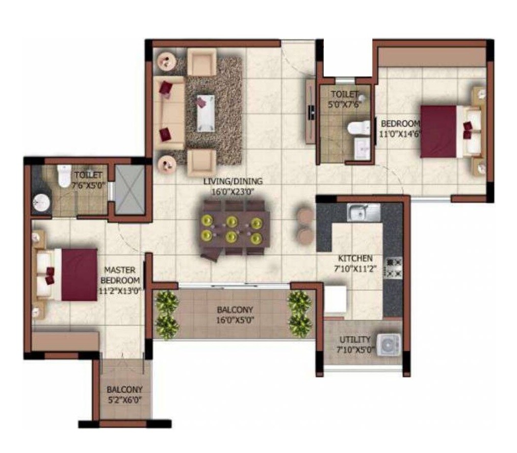Floor plan of 2 BHK 1361 Sq. Ft. Apartment in Sashwath The Magnolia, Bangalore