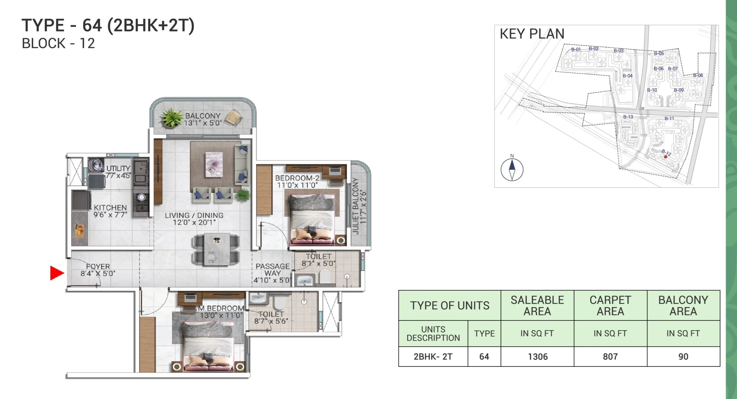 2 BHK 1306 Sq. Ft. Apartment