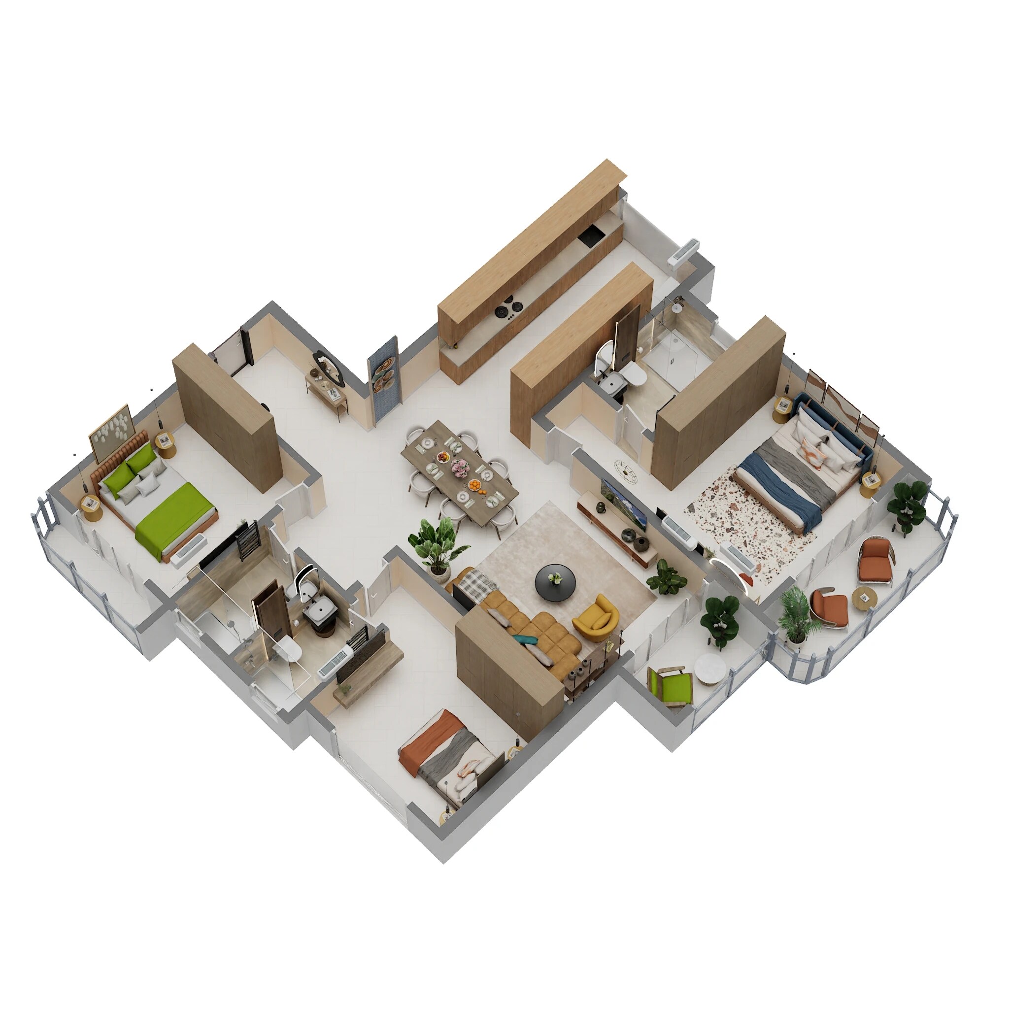 Floor plan of 3 BHK 2002 Sq. Ft. Apartment in Sattva City, Bangalore