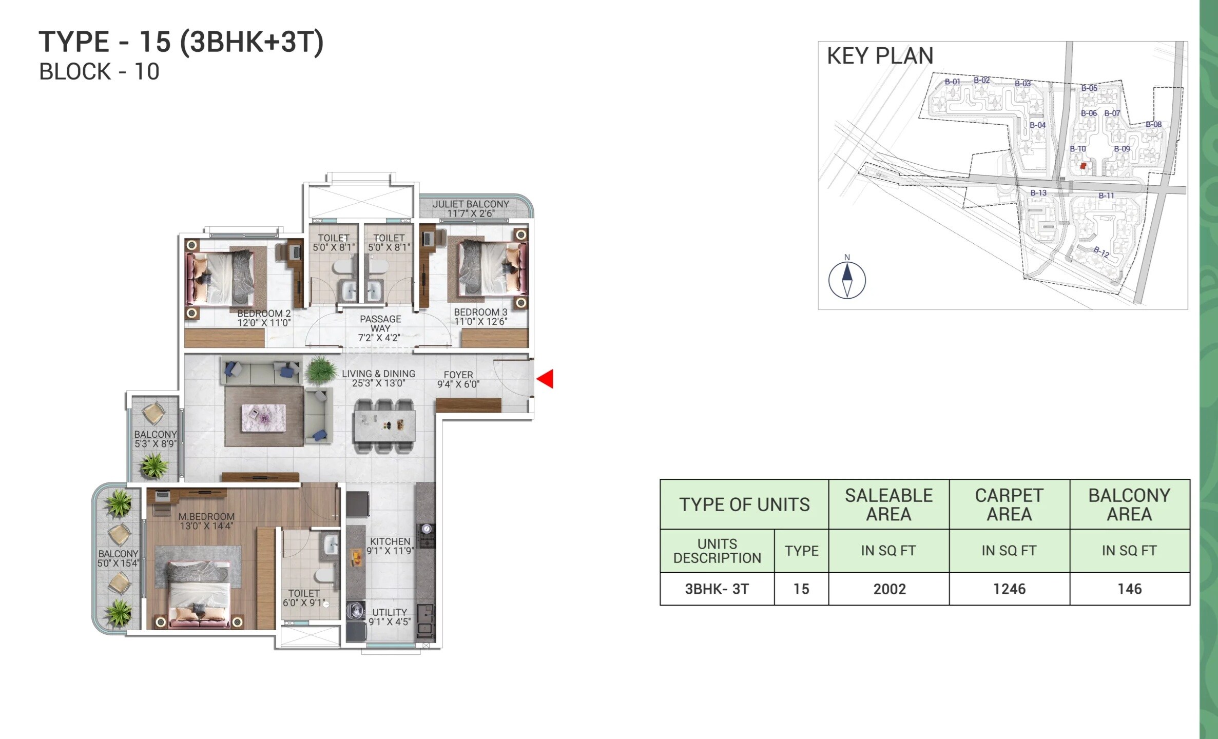 3 BHK 2002 Sq. Ft. Apartment