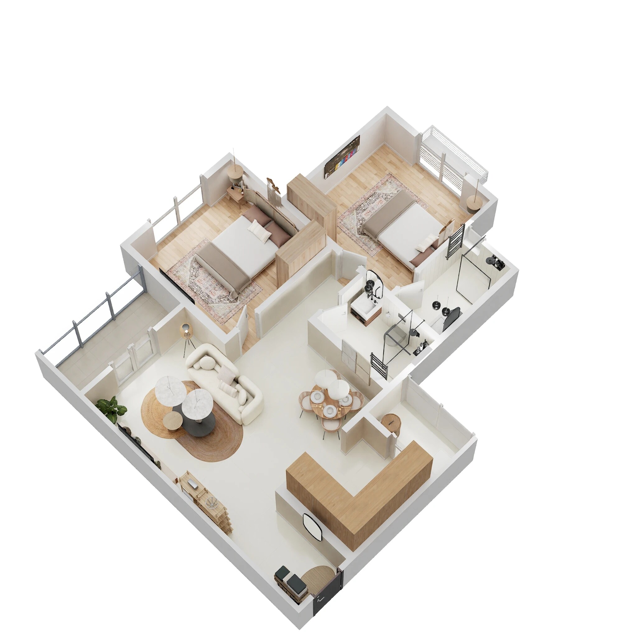 Floor plan of 2 BHK 950 Sq. Ft. Apartment in Sattva Forest Ridge, Bangalore