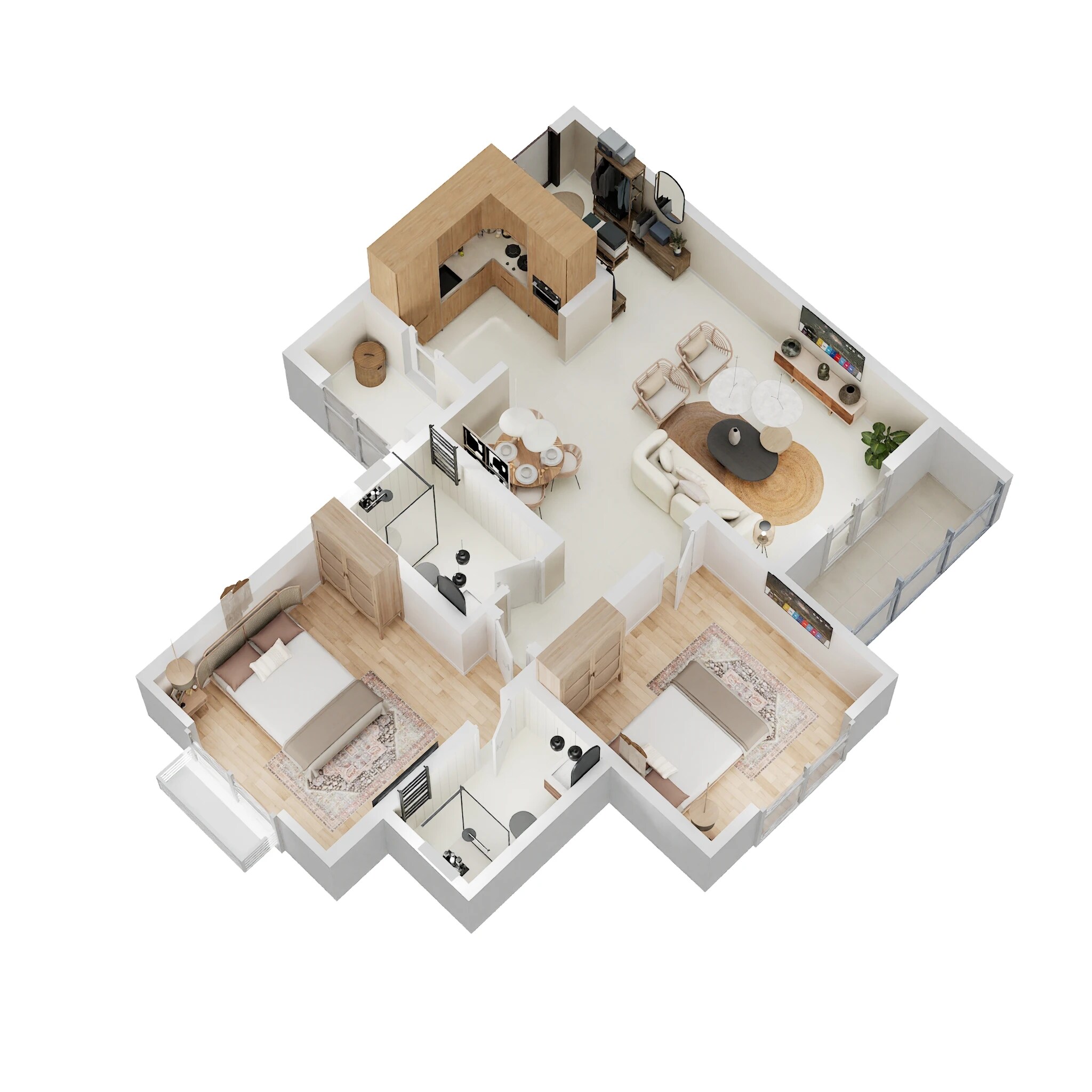 Floor plan of 2 BHK 980 Sq. Ft. Apartment in Sattva Forest Ridge, Bangalore
