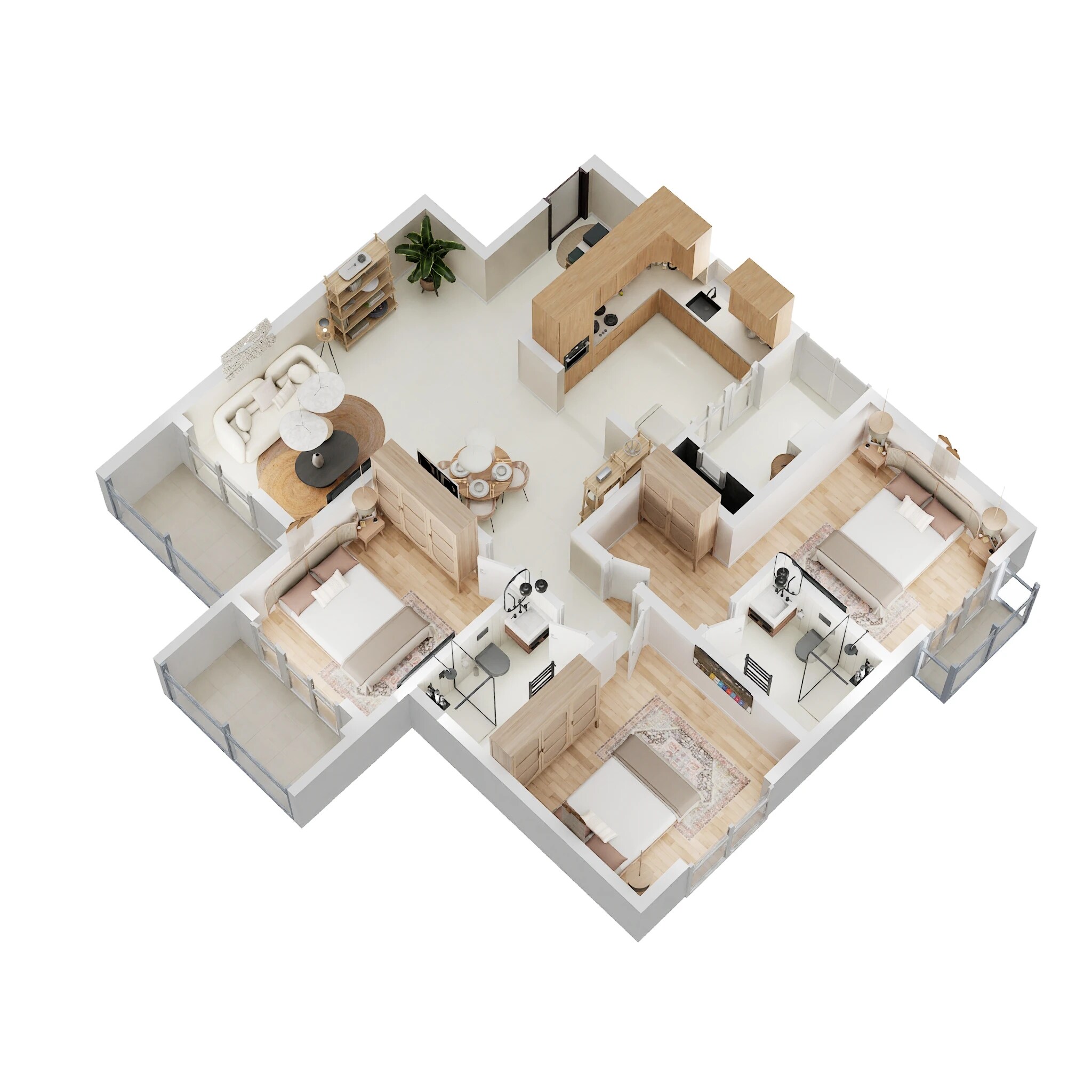 Floor plan of 3 BHK 1250 Sq. Ft. Apartment in Sattva Forest Ridge, Bangalore