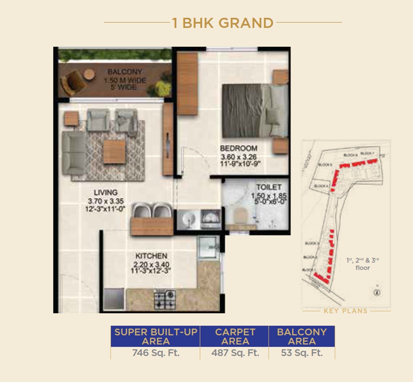 1 BHK 746 Sq. Ft. Apartment