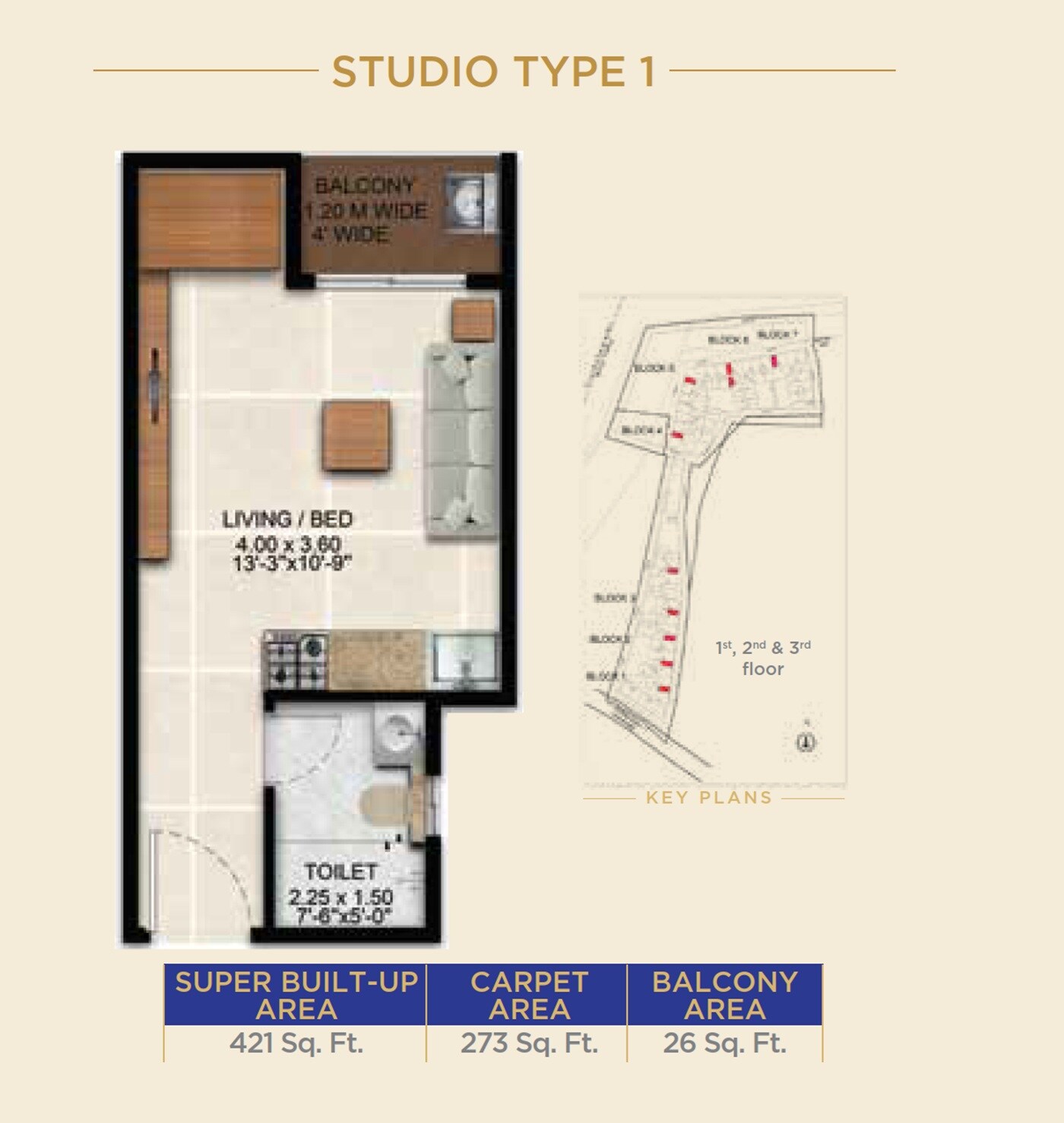 Floor plan of Studio - 421 sq. ft. in Sattva Simplicity, Bangalore