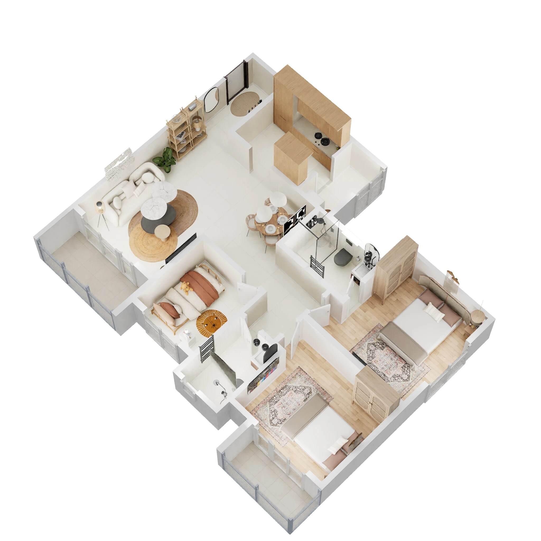 Floor plan of 2 BHK 1290 Sq. Ft. Apartment in Sattva Songbird, Bangalore