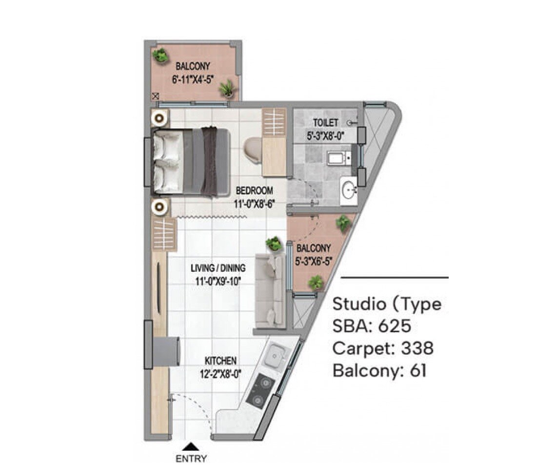 625 Sq. Ft. Studio