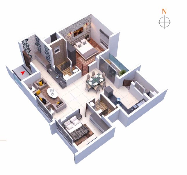 Floor plan of 2 BHK 1185 Sq. Ft. Apartment in SB Temple Tree, Bangalore