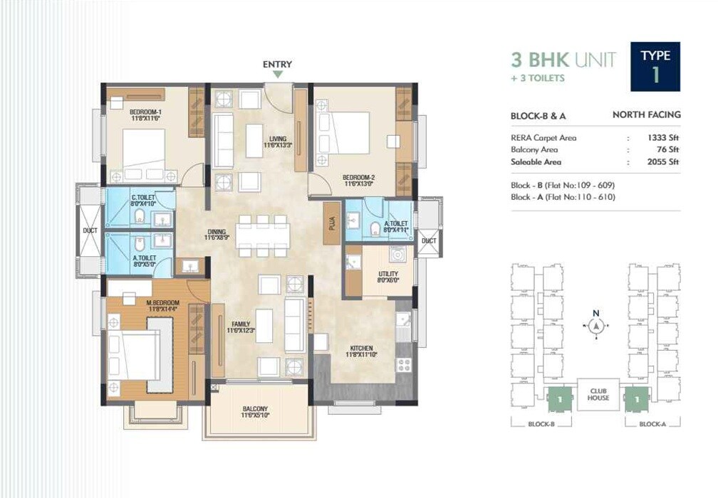 Floor plan of 3 BHK 2055 Sq. Ft. Apartment in SB Urban Park, Bangalore