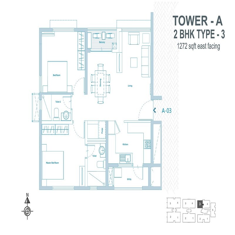 Floor plan of 2 BHK 1272 Sq. Ft. Apartment in SBC The Nest, Bangalore