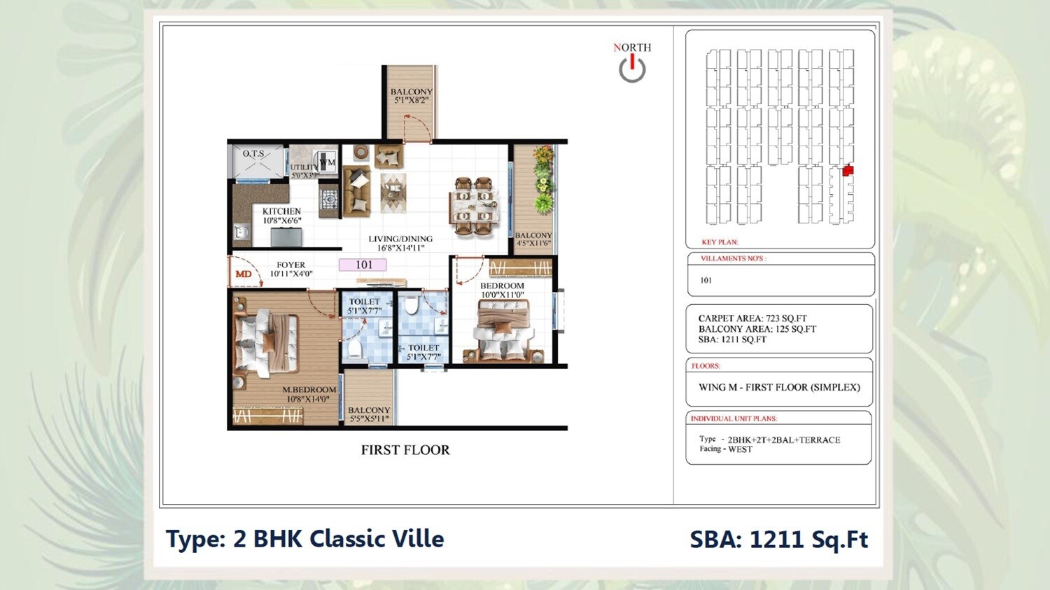 Floor plan of 2 BHK 1211 Sq. Ft. Villament in SBR Global Queens Ville, Bangalore