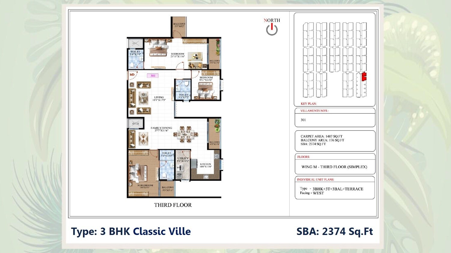 Floor plan of 3 BHK 2374 Sq. Ft. Villament in SBR Global Queens Ville, Bangalore