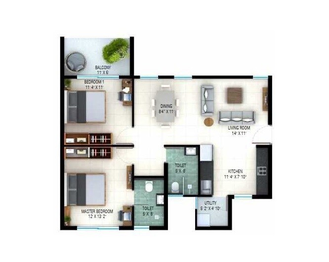 2 BHK 1138 Sq. Ft. Apartment