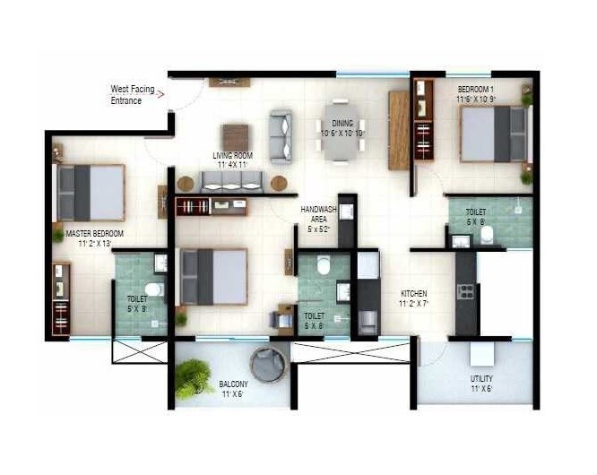 3 BHK 1600 Sq. Ft. Apartment