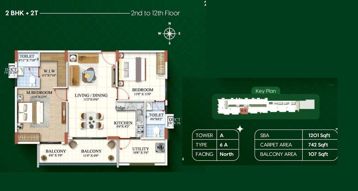 Floor plan of 2 BHK 1201 Sq. Ft. Apartment in SBR Magnus, Bangalore