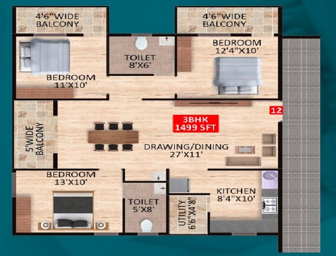 3 BHK 1499 Sq. Ft. Apartment