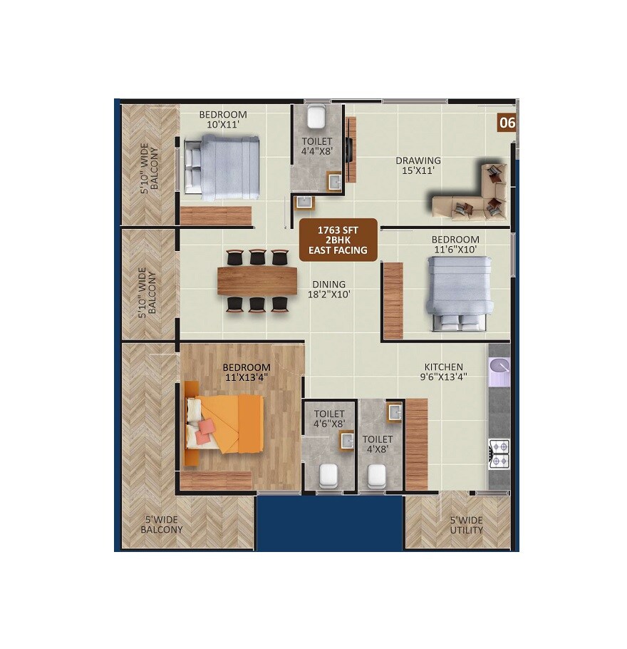 Floor plan of 3 BHK 1763 Sq. Ft. Apartment in SDR Sri Gayathri Avenue, Bangalore
