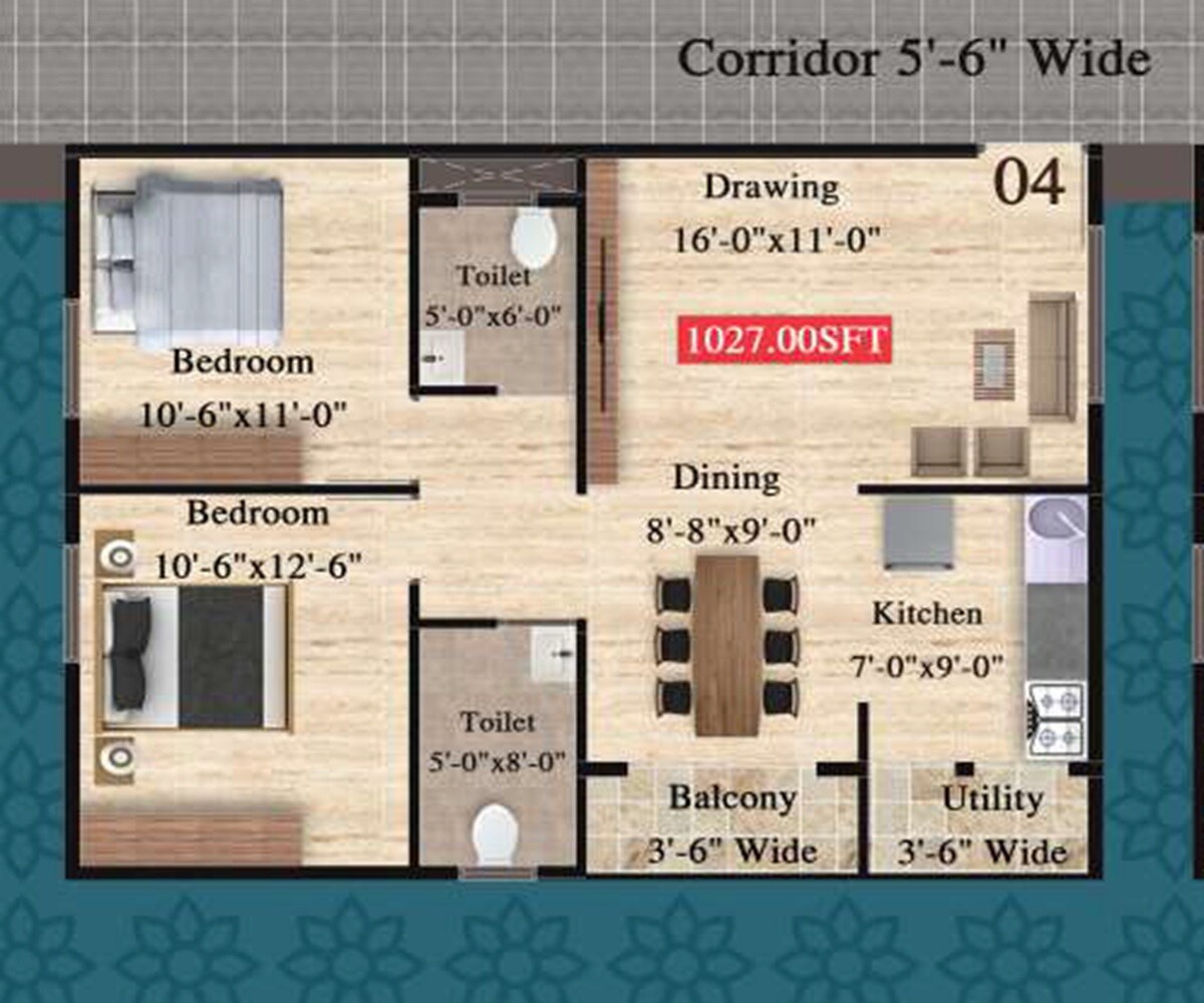 2 BHK 1027 Sq. Ft. Apartment
