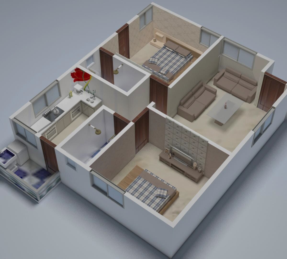 Floor plan of 2 BHK 1159 Sq. Ft. Apartment in Seasons Avenue, Bangalore