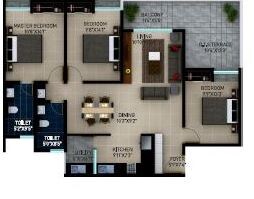Floor plan of 3 BHK 1372 Sq. Ft. Apartment in Sekhar Alturas, Bangalore