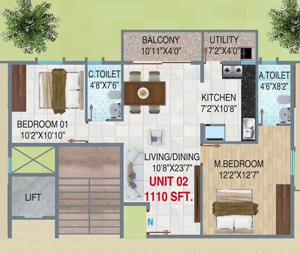 1 BHK 1110 Sq. Ft. Apartment