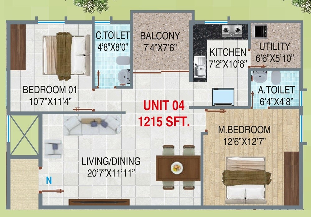 2 BHK 1215 Sq. Ft. Apartment