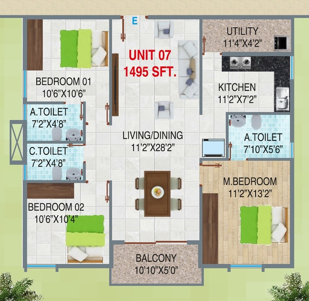 3 BHK 1495 Sq. Ft. Apartment