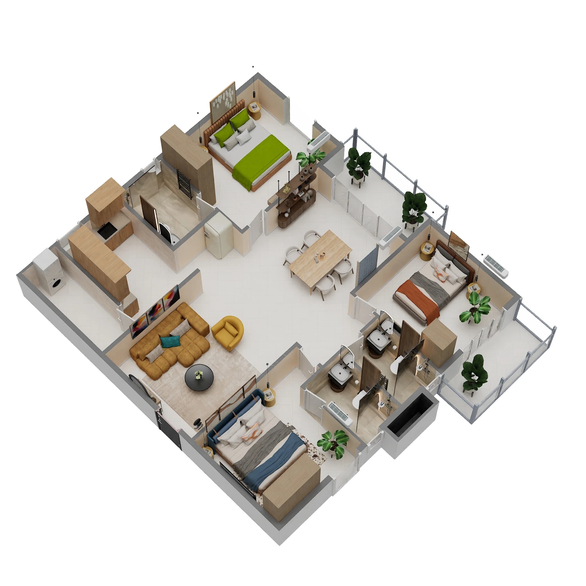 Floor plan of 3 BHK 1610 Sq. Ft. Apartment in Serene Homes, Bangalore