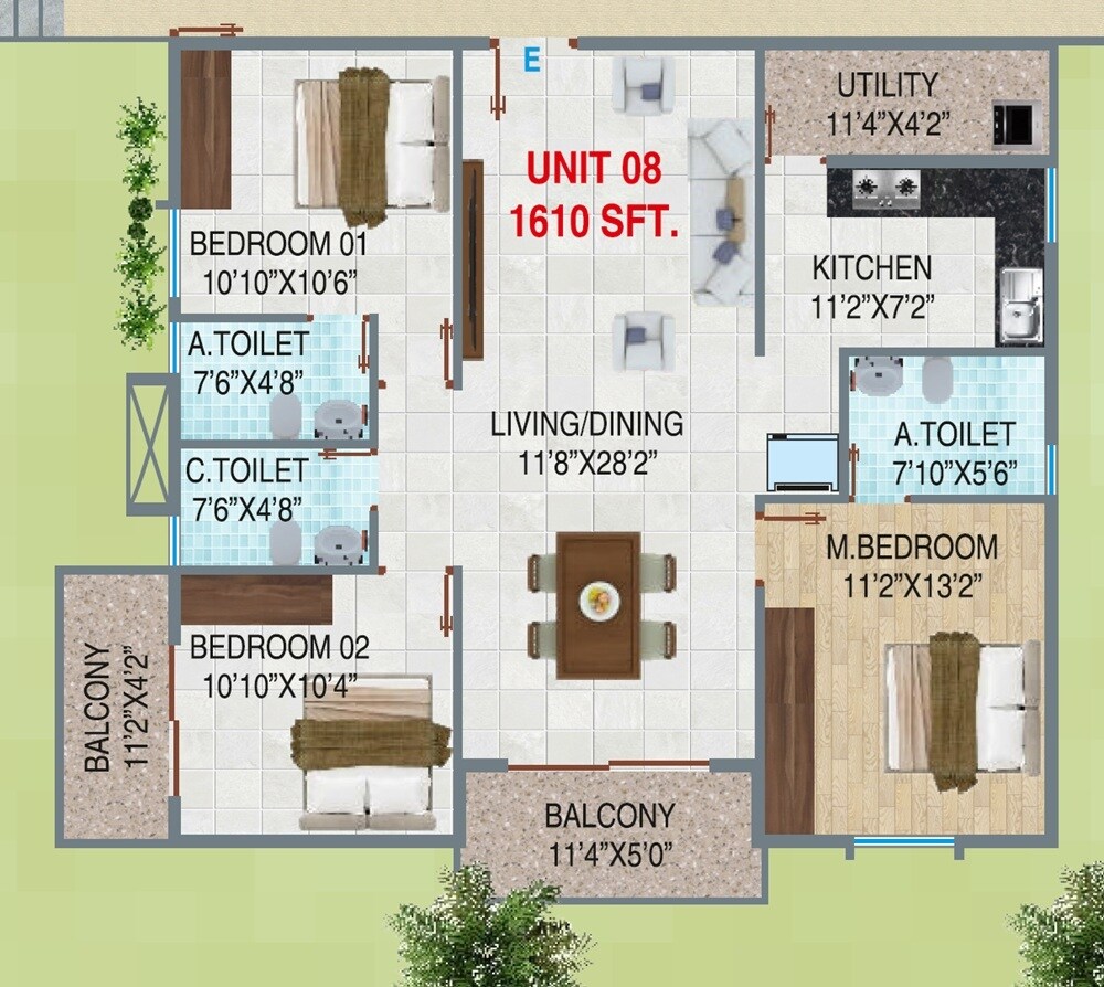 3 BHK 1610 Sq. Ft. Apartment