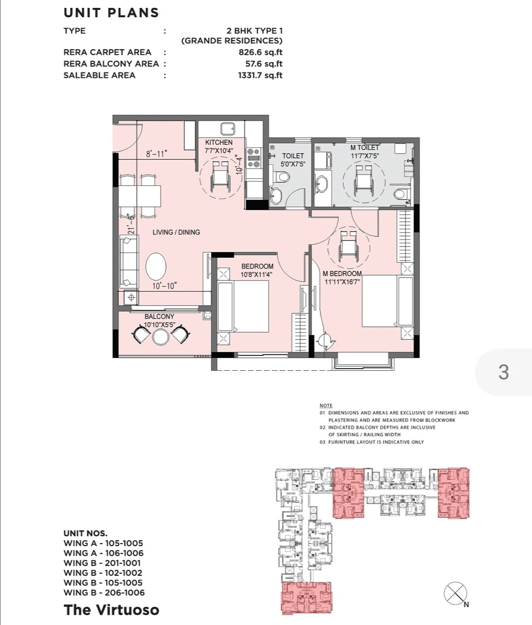 Floor plan of 2 BHK 1331 Sq. Ft. Apartment in Serene The Virtuoso, Bangalore