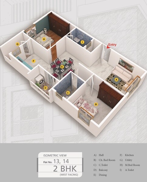Floor plan of 2 BHK 1134 Sq. Ft. Apartment in Seven Hills Sreepadam Grand, Bangalore
