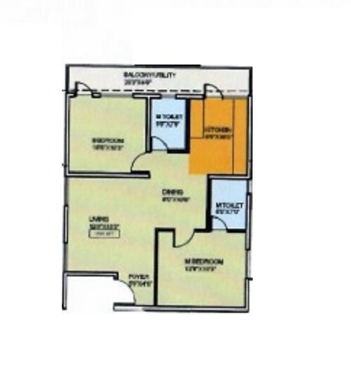 Floor plan of 2 BHK 1010 Sq. Ft. Apartment in SG Vanya Palace, Bangalore