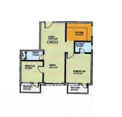 Floor plan of 2 BHK 1260 Sq. Ft. Apartment in SG Vanya Palace, Bangalore